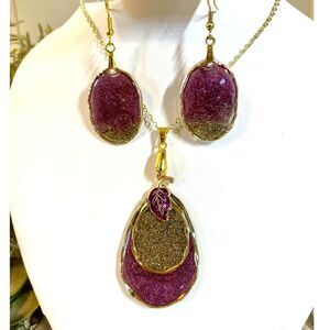 Purple & Gold Resin Jewelry –  Leaf Jewelry Set Earrings, Glitter Teardrop